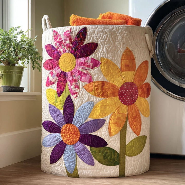 Cesta de Ropa Acolchada con Flores