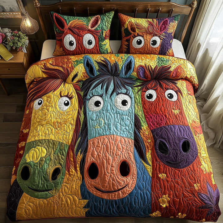 Juego de Ropa de Cama Acolchada de 3 Piezas de Caballo