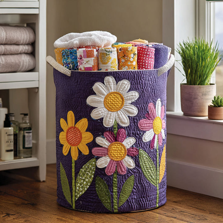 Cesta de Ropa Acolchada con Flores